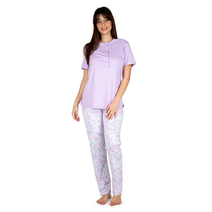 Linclalor pigiama donna a serafino a mezza manica con pantalone lungo in cotone leggero Mariotti Lab Digital Store